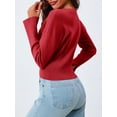 thumbnail image 5 of Women's Cropped Sweater Buttoned Long Sleeve V-Neck Ribbed Knit Slim Fit Pullover Crop Top, 5 of 5