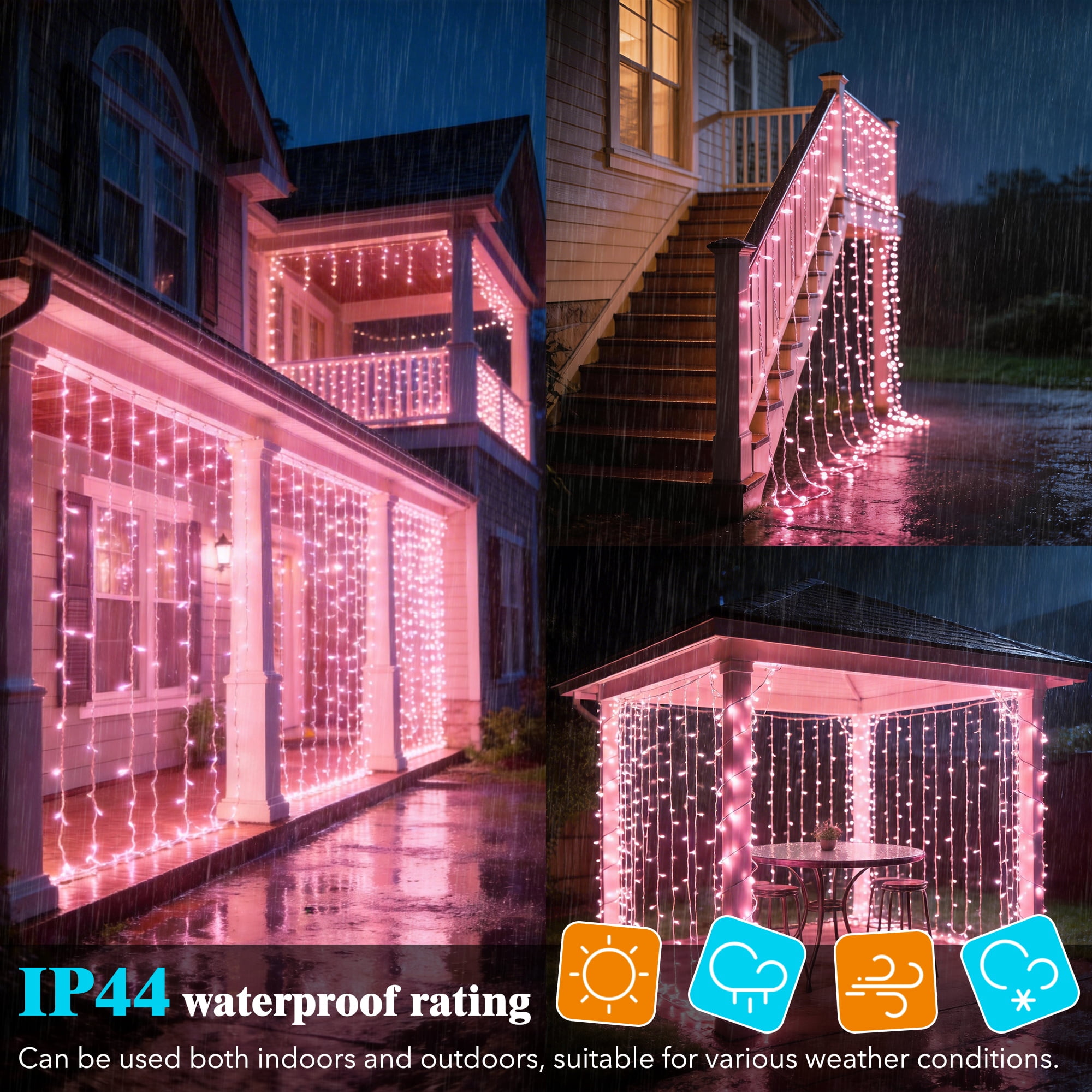 Beatineon 400 LED Curtain Lights, 9.8x6.5Ft, Plug in Window Curtain Lights, Hanging Christmas String Lights for Bedroom Garden Wedding Party Outdoor Indoor Wall Decorations,Pink