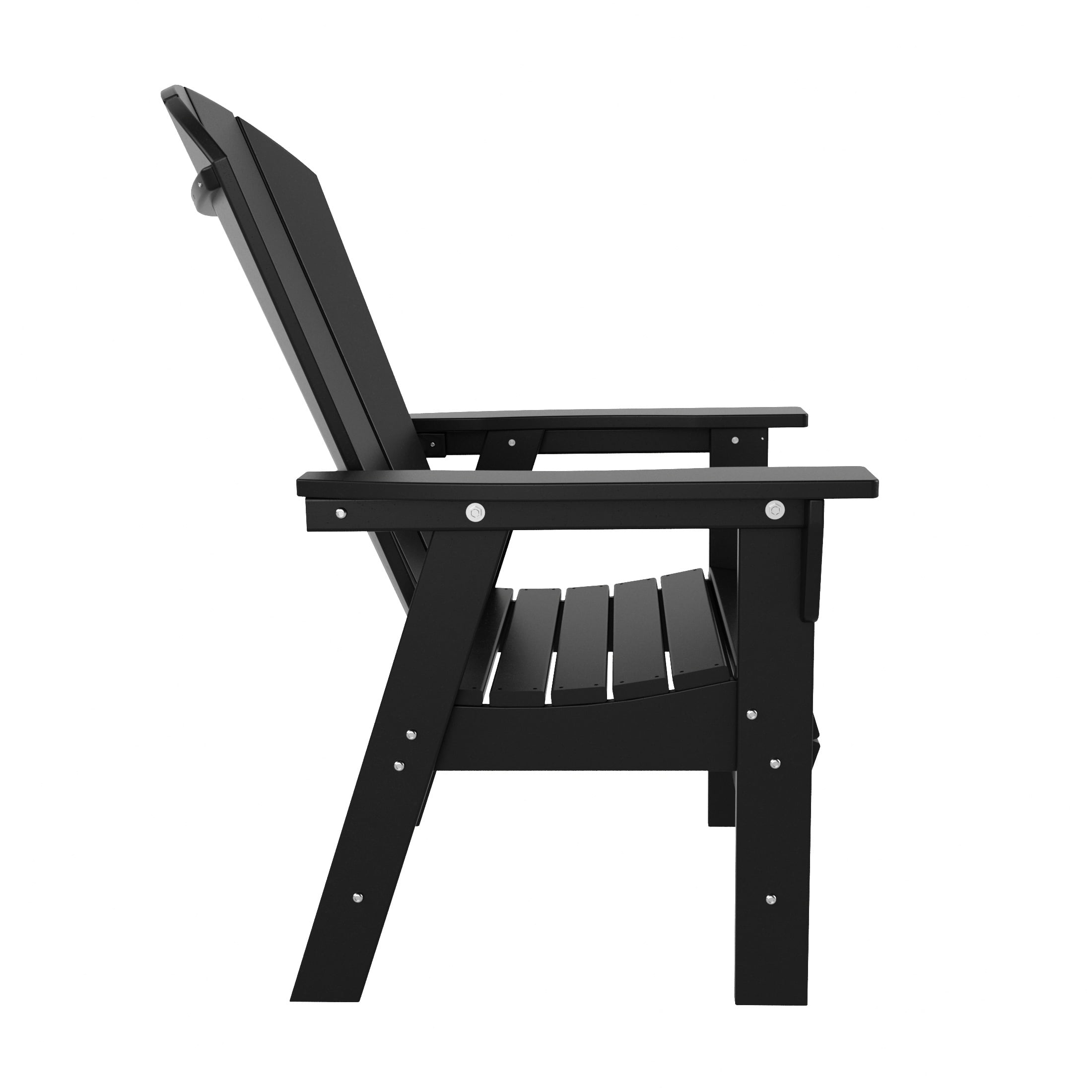 WestinTrends Malibu 6 Piece Adirondack Patio Dining Set with Bench, All Weather Poly Lumber Outdoor Table and Chairs, 71" Trestle Dining Table, 4 Adirondack Chair with Dining Bench, Black