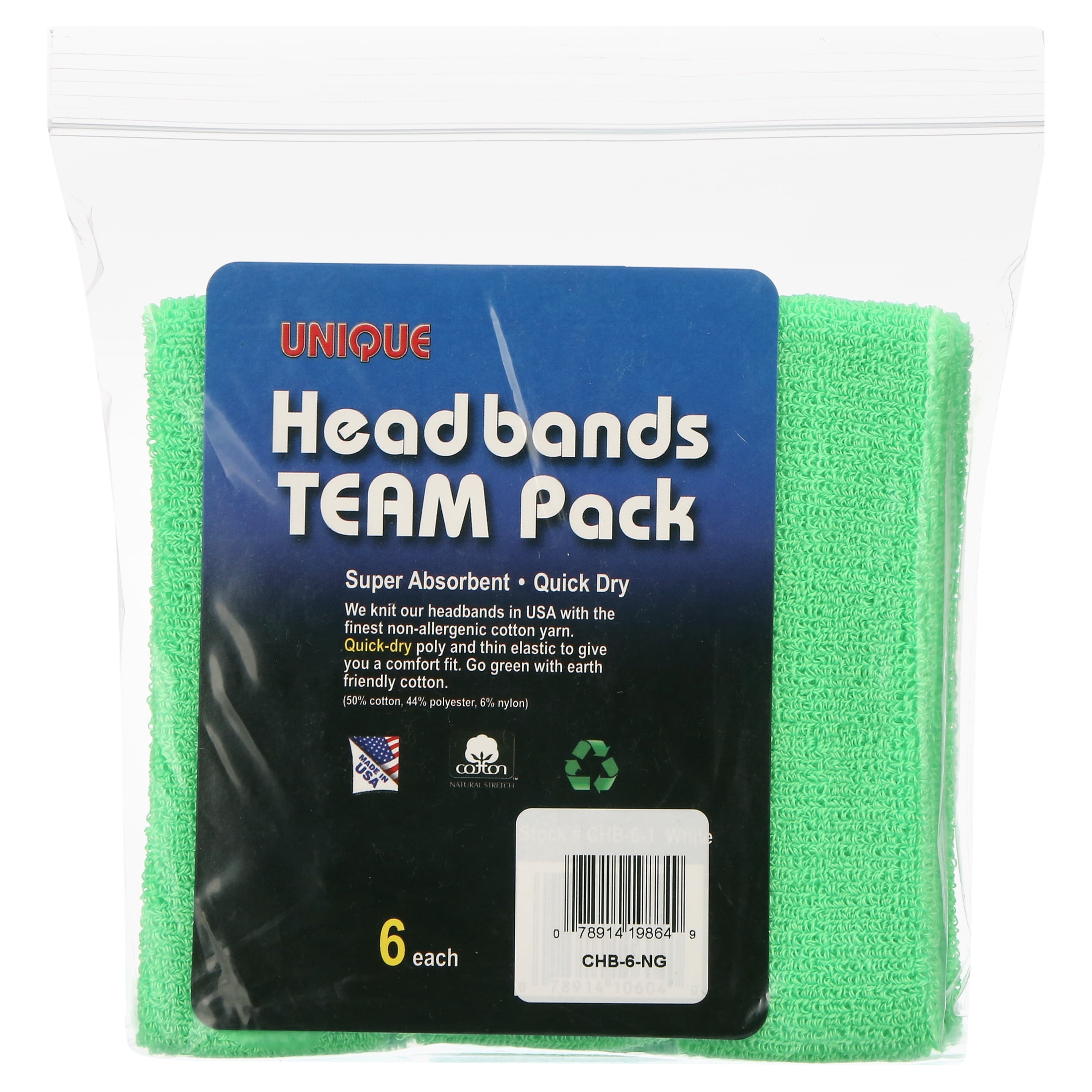 Unique Sports Athletic Performance Team Pack of 6 Headbands - Lime Green
