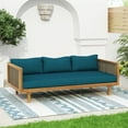thumbnail image 2 of GDF Studio Acacia Wood 3-Seater Daybed with Slat Panel Design, Rattan Armrests, and Teak Cushions, 2 of 8