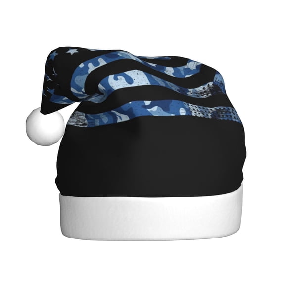 Fuzoiu Navy Camouflage American Flag Print Santa Hat Christmas Hat for Adults,Santa Hats with Pompom, Unisex Xmas Holiday Hat for Christmas New Year Festive Party Supplies