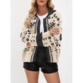 thumbnail image 4 of Floral Cropped Cardigan Sweaters for Women V Neck Long Sleeve Button Down Color Block Knit Fall Jacket Apricot M, 4 of 7