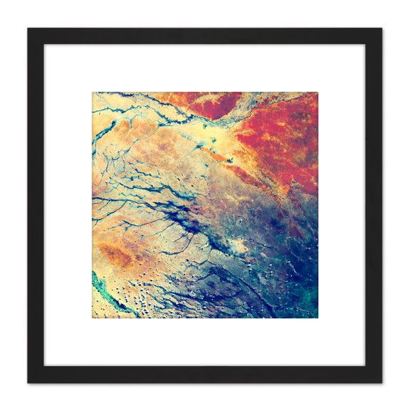 Abstract Cracked Paint Acrylic 8X8 Inch Square Wooden Framed Wall Art Print Picture with Mount