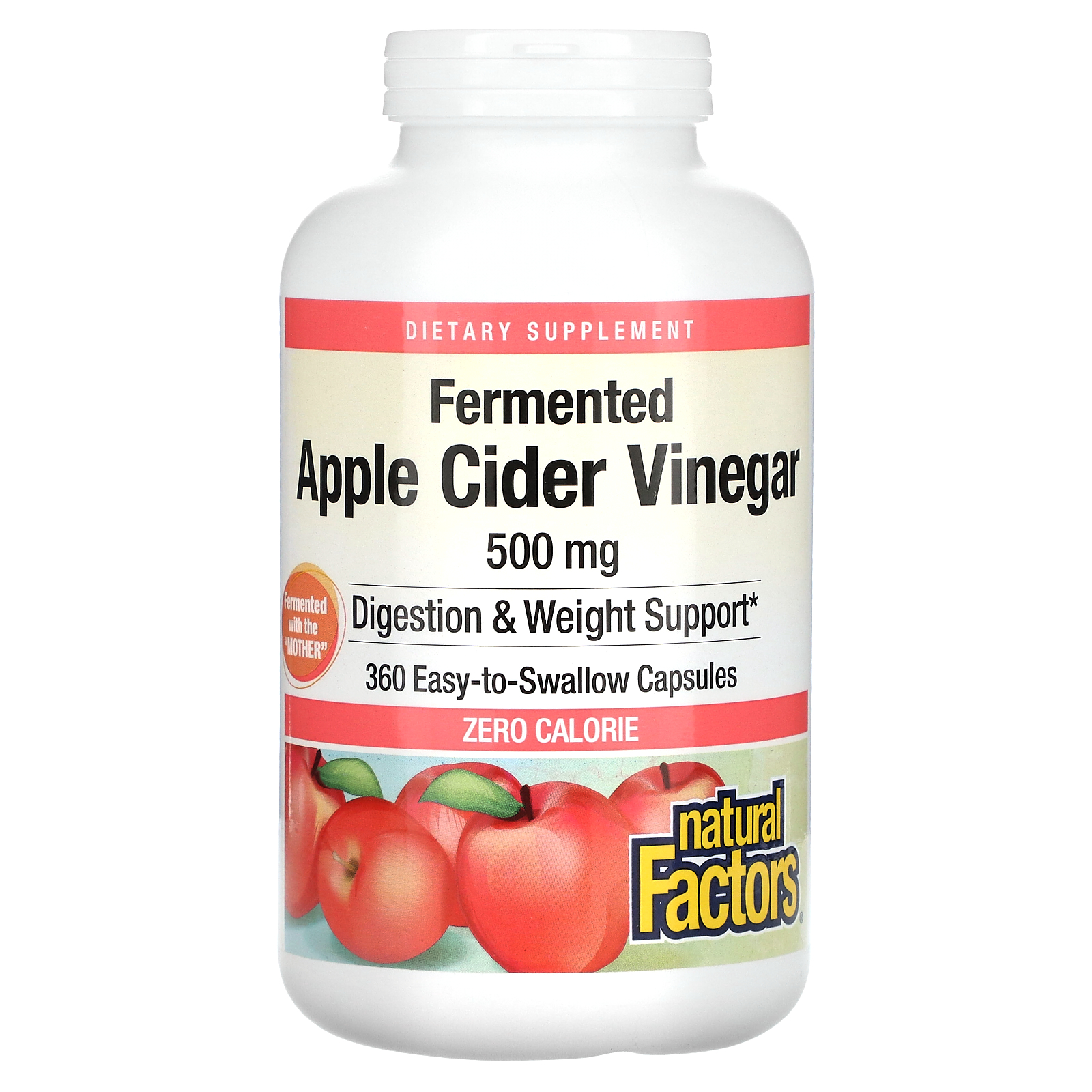 Natural Factors, Fermented Apple Cider Vinegar, 500 mg, 360 Easyto