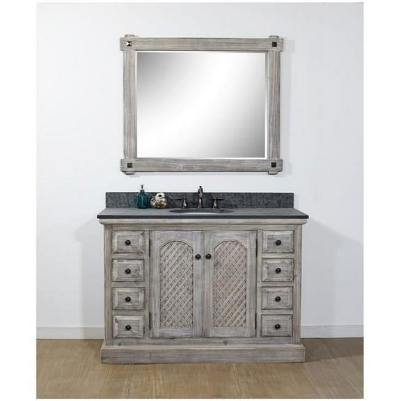 InFurniture WK8148-G-MG TOP 48 in. Rustic Solid Fir Single Sink Vanity in Grey Driftwood With Polished Textured Surface Granite Top-No Faucet