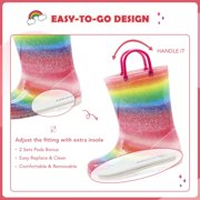 EUXTERPA Girls Glitter Rain Boots Toddler Kids Light Up Rainbow Boots with Handles Toddler Size 5