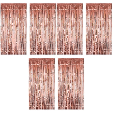 6 pcs  245x92CM Tassel Curtain Plastic Curtain Door Curtain Photo Backdrop Birthday Decor Curtain Photo Props for Halloween Party Decoration Rose Gold