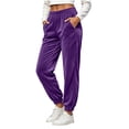 thumbnail image 2 of THNCYX Women Solid Color Elastic Waist Casual Sweat Pants With Side Pockets Relaxed Wide Drawstring Trousers, 2 of 9
