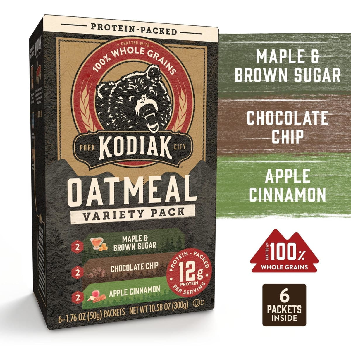 (3 pack) Kodiak Protein-Packed Instant Oatmeal Packets Variety Pack, 1.76 oz (6 Count)