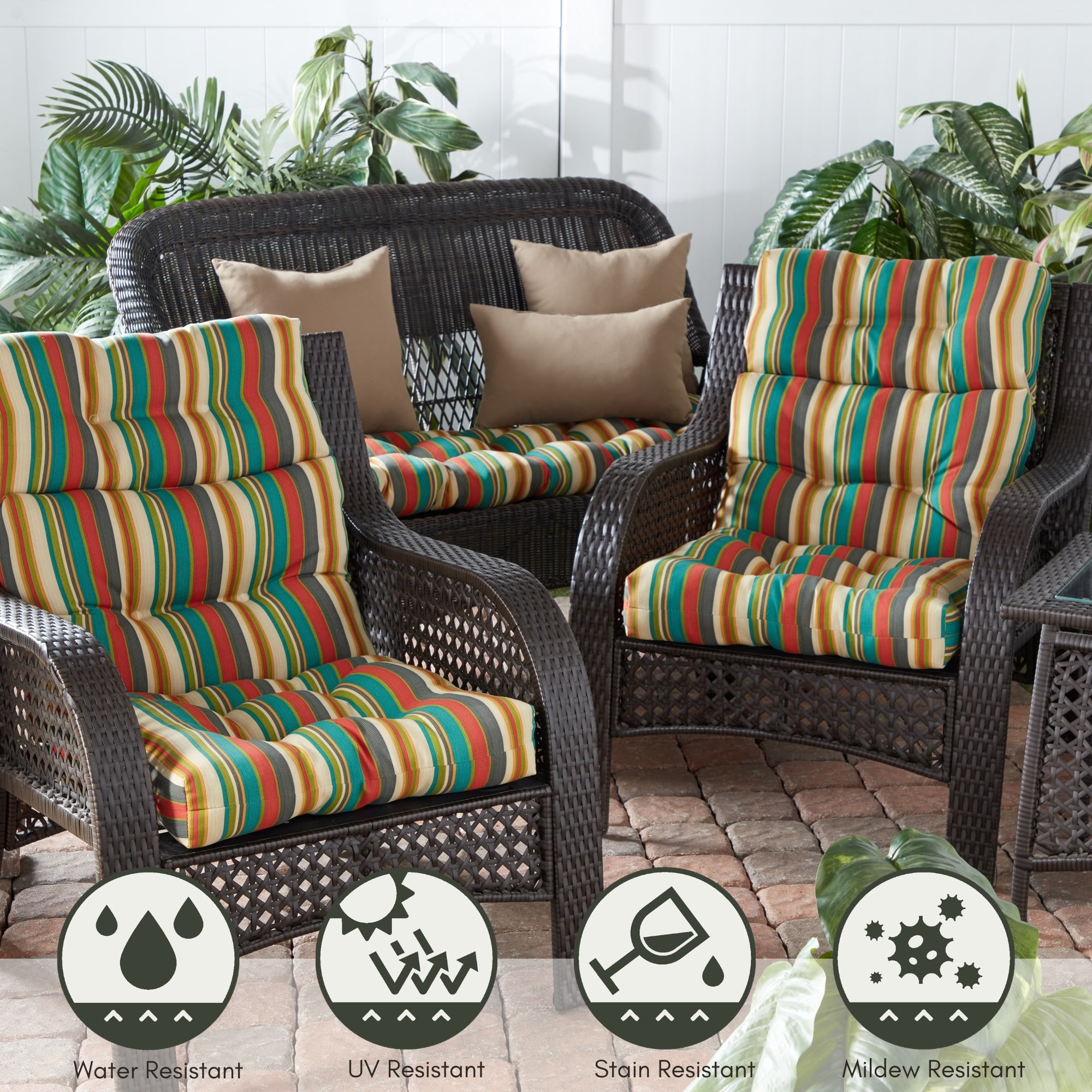 Greendale Home Fashions Outdoor 44'' x 22'' High Back Chair Cushion, Sunset Stripe