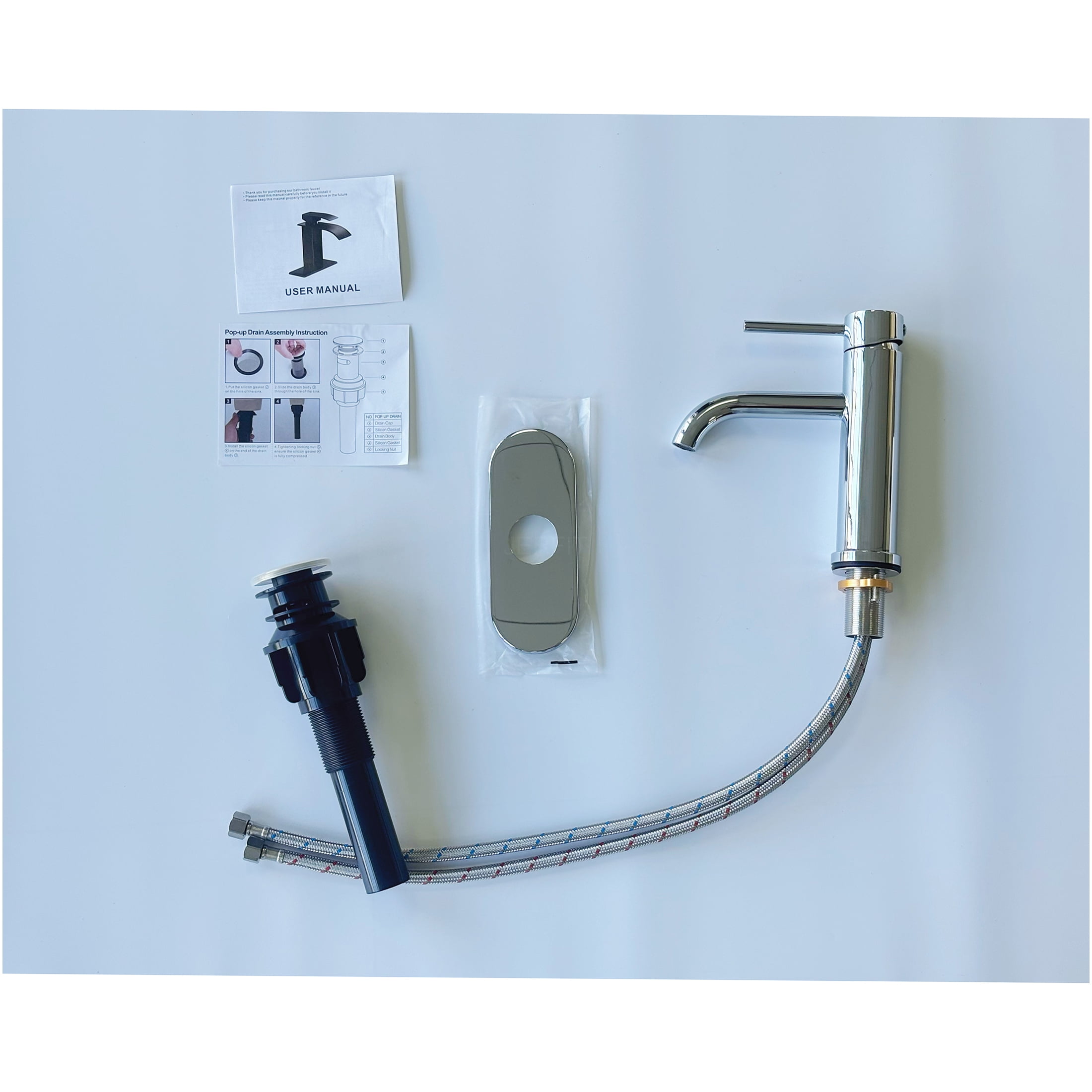 JERFIT Single Handle Bathroom Sink Faucet, Brushed Nickel Finish, 1-Hole Modern Vanity Faucet, Anti-Corrosion Stainless Steel Construction, Includes Supply Lines
