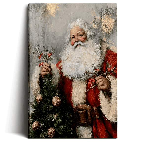 Topbout Art Warm Country Vintage Father Christmas Canvas Wall Art Entryway Hallway Gallery Wrapped 12*8 inch