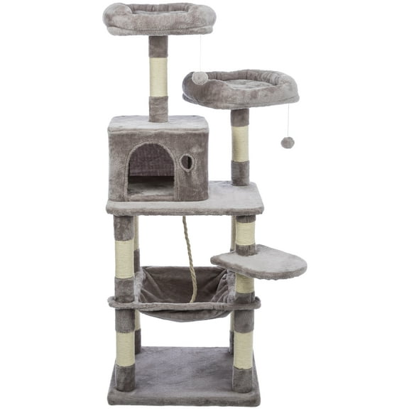 TRIXIE Eduardo Plush & Sisal 4-Level 57.1" Cat Tree with Scratching Posts & Condo, Gray
