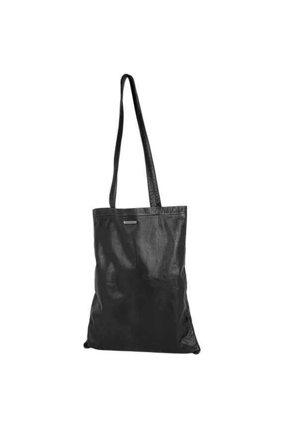 Pre-Owned Saint Laurent logo tote bag, handbag, leather, black, women's (Fair)