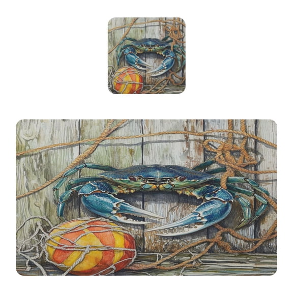 Wobogo Blue Crab Placemats Coasters Set of 1 Heat-resistant Non-slip Easy to Clean Square Dinner Plate Mat