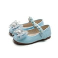 thumbnail image 5 of WERYOUNG Girls Sandals Summer New Fashion Cute Pearl Rhinestone Bow Flat Sole Princess Shoes Girls Versatile Party Wedding School Sandal,Blue,7.5-8 Years, 5 of 8