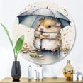 thumbnail image 2 of Designart "Hamster with an Umbrella on a Rainy Day" Animal Hamster Metal Round Art Print, 2 of 5