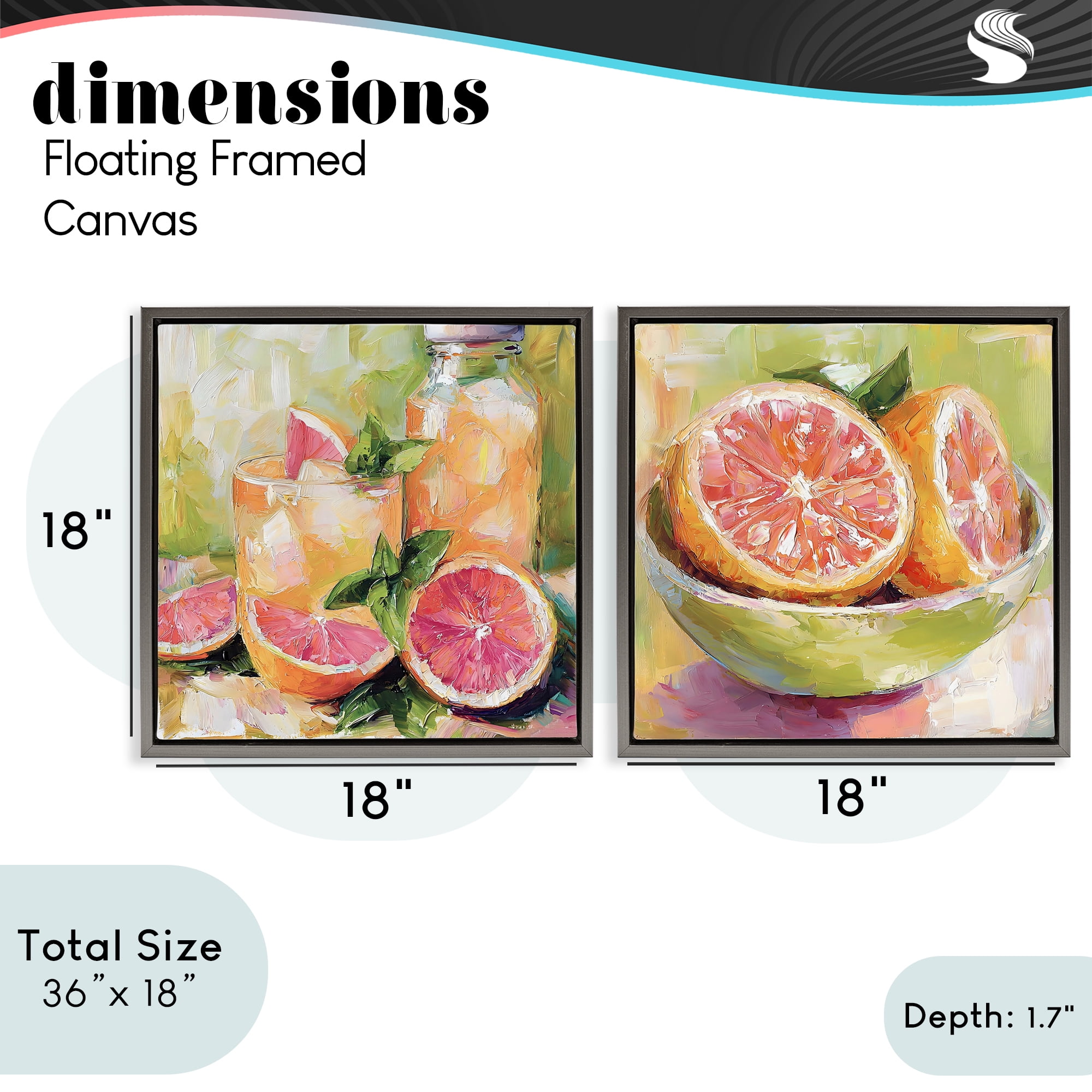 Stupell Industries Grapefruit Drinks & Fruits 2 Piece Gray Framed Floater Canvas Set, design by Riley B