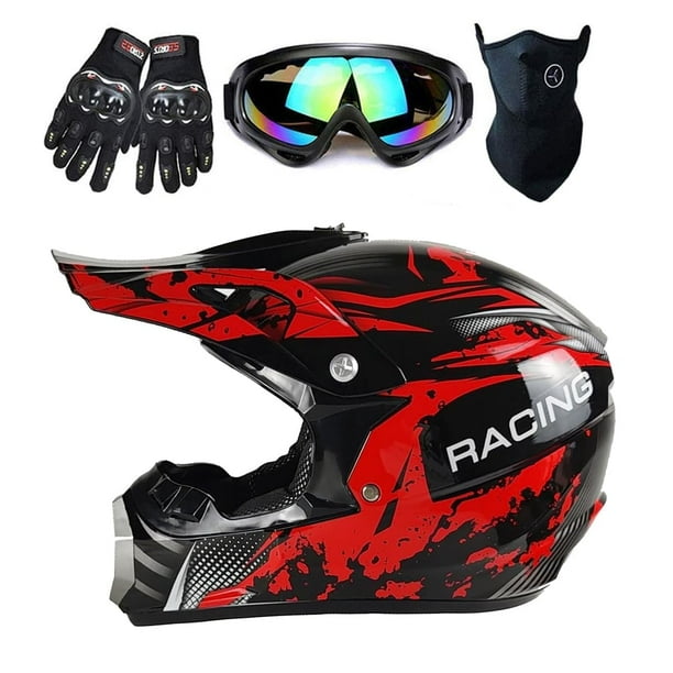 Casco de motocross TTMiku Youth Kids Red Camo XL con conjunto de gafas