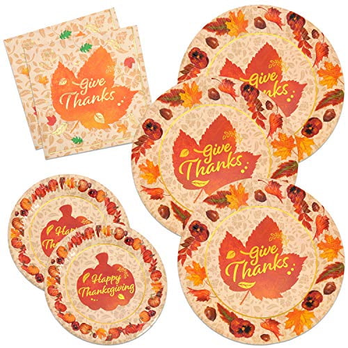 Thanksgiving Paper Plates and Napkins Disposable Dinnerware Set for 48