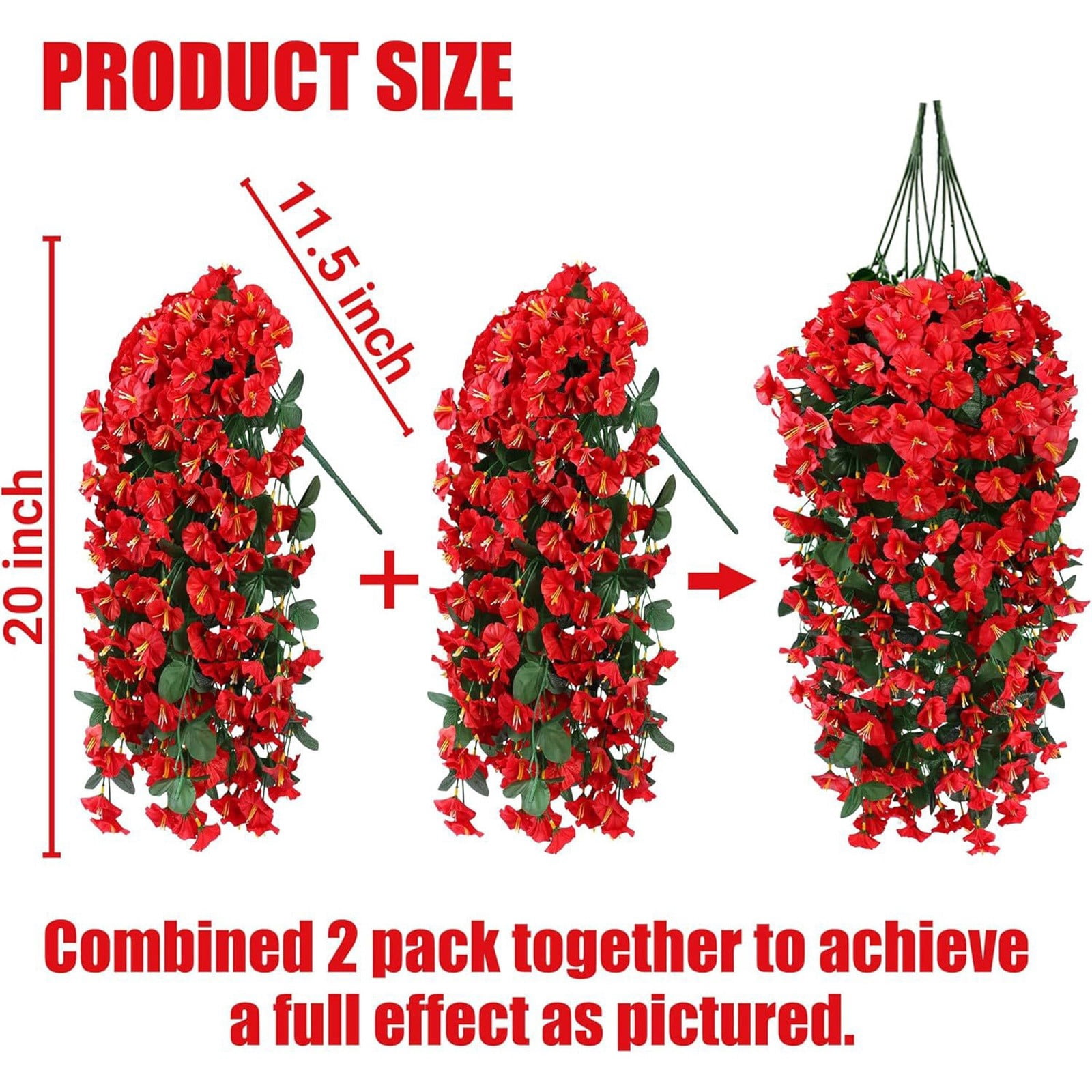 Artificial Fake Hanging Flowers Plants for Outdoor Outside Spring Summer Decoration 1PCS Faux Silk UV Resistant Realistic Morning Glory Trailing Vines for Home Porch Patio Balcony,Pink & White