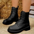 thumbnail image 2 of UngA Women's Combat Boots Faux Leather Ankle Boot Lace-up Military Style Chunky Lug Sole Booties Motorcycle Boots for Women Black,Size 7.5, 2 of 7