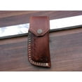 thumbnail image 5 of Damascus steel 7.5" long Folding Knife Rose wood with Damascus bolster pocket clip scale, custom made Hand Forged blade Cow hide leather sheath, 5 of 5