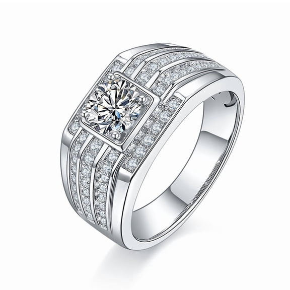 1 Carat Moissanite Ring for Men Sterling Silver Moissanite Men Diamond Ring Moissanite Engagement Rings for Men Lab Grown Husband Diamond Wedding Rings Men's Promise Rings