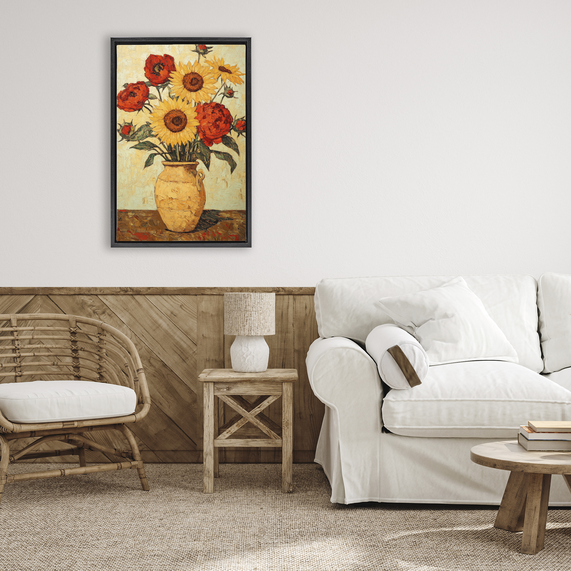 Rustic Flower Display Black Framed Floater Canvas Wall Art, design by Petal Prints Design