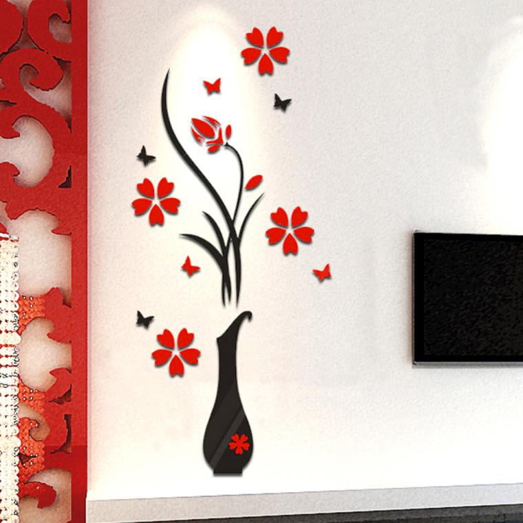 HOT 3D DIY Mirror Effect Flower Vine Wall Stickers Mural Decal Home Decor Little 