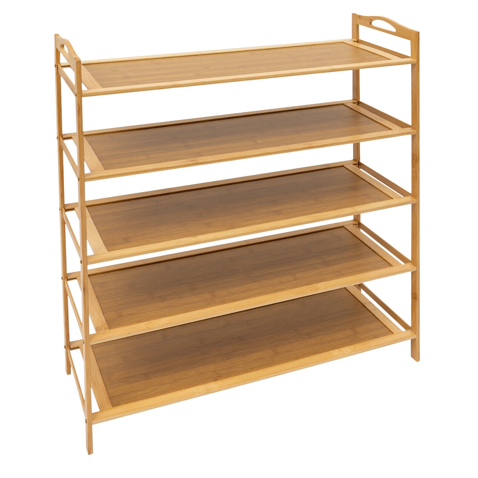 Multi-tier Shoe Storage Rack, Dark Brown Color Free Standing Shoes Shelf Organizer, 5-tier Shoe Rack Bamboo Density Board