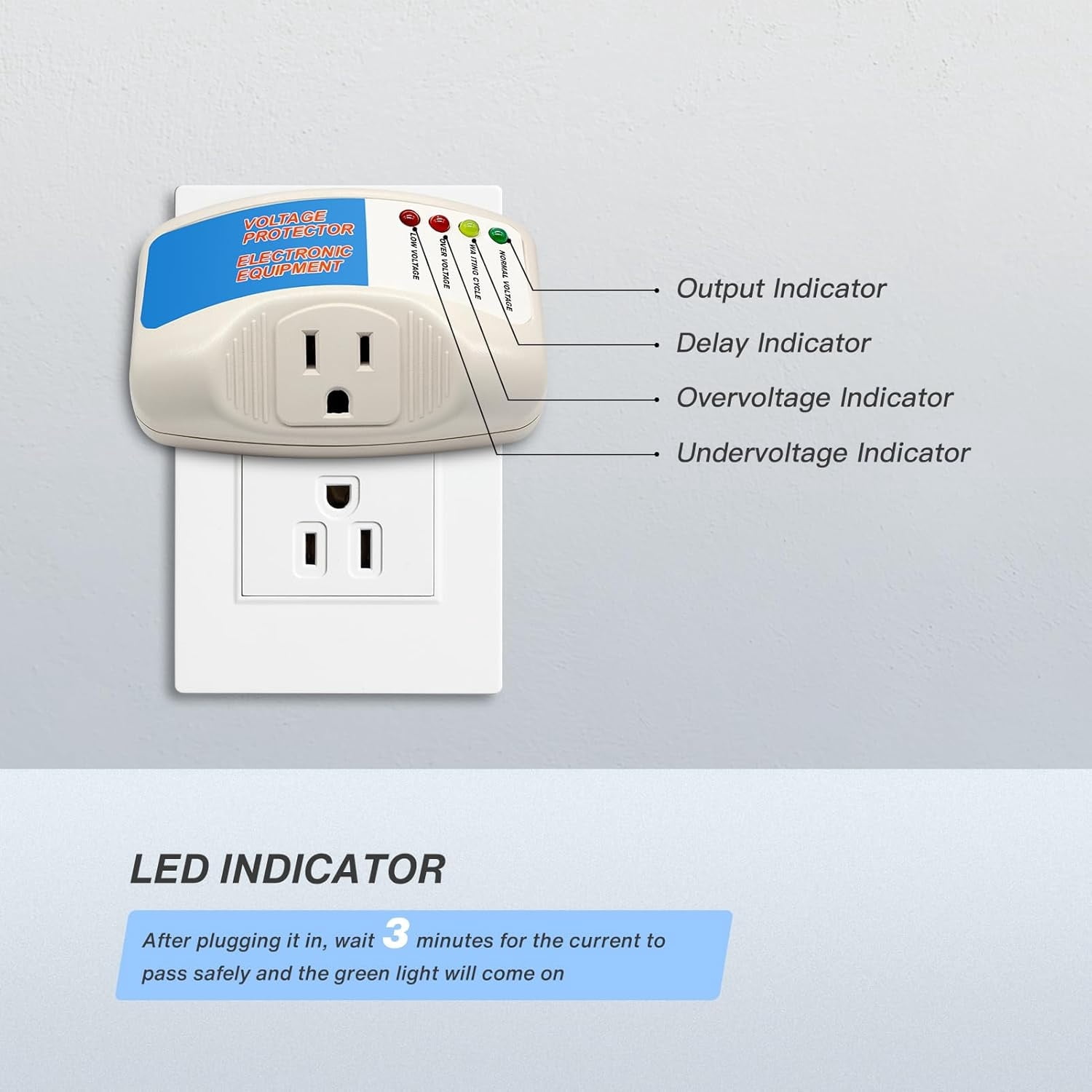 Voltage Protector, Single Socket Surge Protector Plug for Household Appliances Multi-Function Plug with Protection Wall Mounted Power Suppressor for TV/PC/Refrigerator 120V 1400W 1 Pack