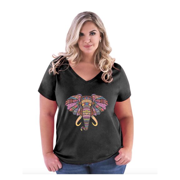 NIB - Women's Plus Size V-neck T-Shirt - Elephant Mosaic