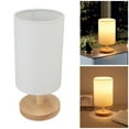 thumbnail image 4 of Lámpara de mesita de noche sencilla, lámpara LED regulable de tela Retro, mesita de noche de madera para dormitorio, 4 of 10