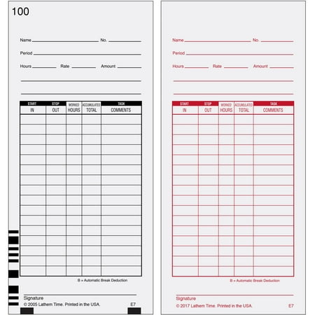 Time Cards Calculator - Lathem, LTHE7100, 7000E Double-Sided Time Cards, 100 / Pack, White