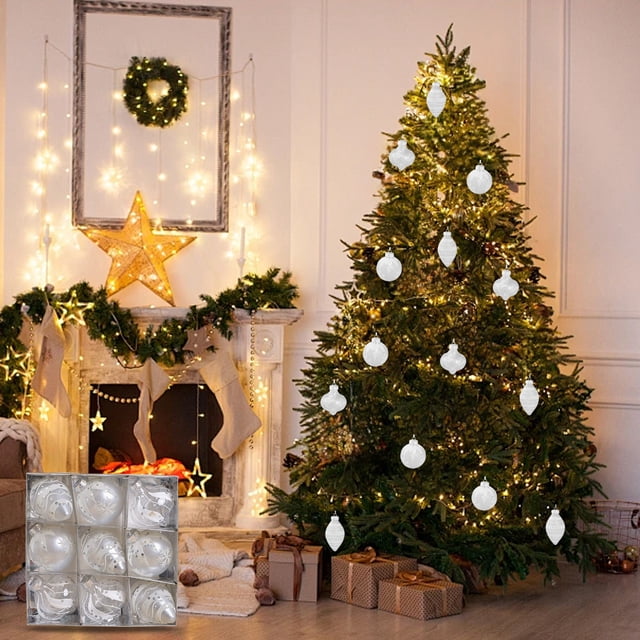 Bolas Navideñas Plateadas de Plástico para Decoración | 9 Piezas Colgantes para Fiestas, Bodas, Centros Comerciales y Techos - 24 X 24 X 8 Cm / 0,27 Kg