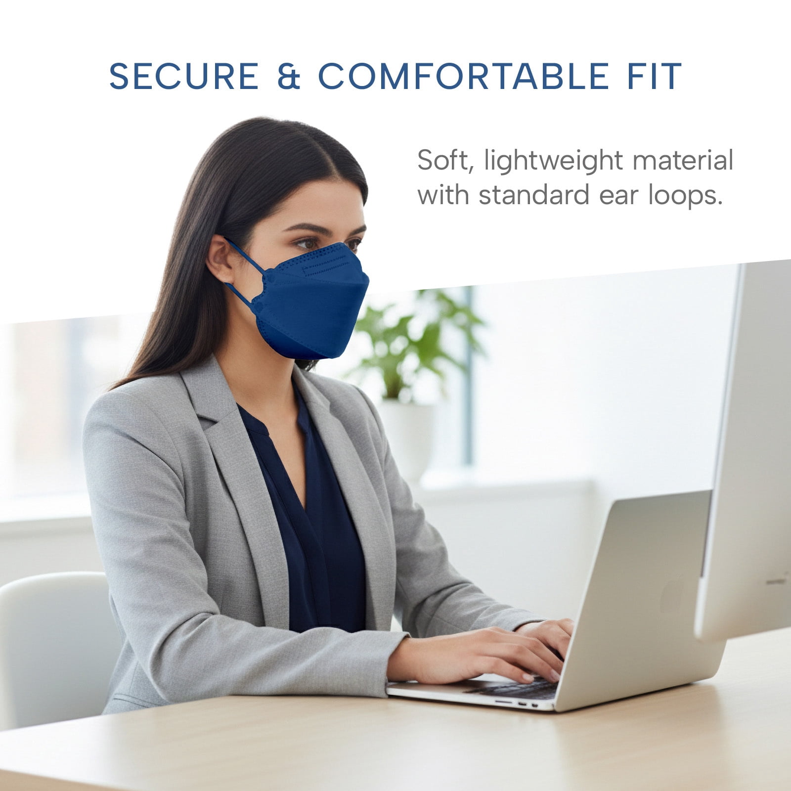 WellBefore Welcome Series KN95 3D Face Mask, Denim, Regular, Pack of 50