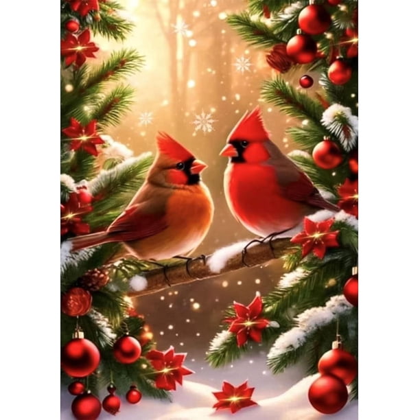 (30x40cm) Kit De Pintura De Diamantes De Pájaros De Navidad Para Adultos, Kit De Pintura De Diamantes De Navidad, Kit De Arte De Diamantes De Animales De Diamante Completo Redondo 5d Diy Para Ho