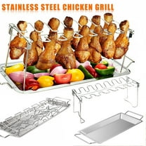 Walbest Chicken Leg Wing Rack 14 Slots Stainless Steel Metal Roaster Stand with Drip Tray for Smoker Grill or Oven, Dishwasher Safe, Non-Stick, Great for BBQ, Picnic