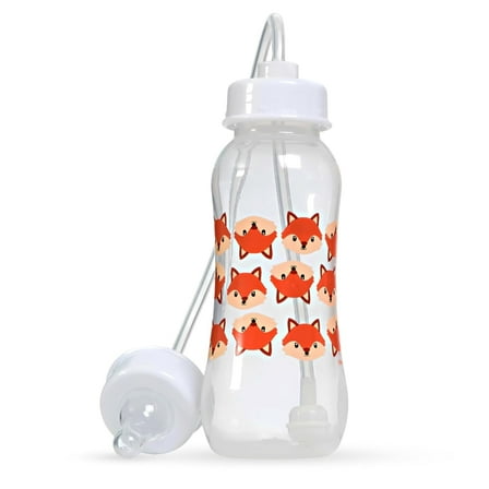 Hands-Free Baby Bottle - Anti-Colic Nursing System 9 oz Baby Bottle with Fast Flow Nipple/Teat 3m  with Tube Straw Feeding System for Toddler (1 Pack - Fox)