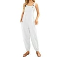 thumbnail image 1 of B91xZ Combinaison Décontractée Ample pour Femme à Col en V Sans Manches, Combinaison une-Pièce Ample avec Bavette, Bretelles Ajustables, Pantalon avec Poches, Blanc TG, 1 of 5