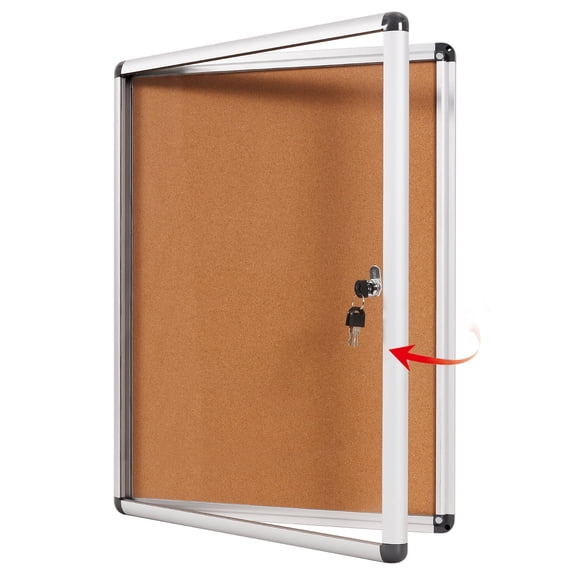 SWANCROWN Enclosed Cork Bulletin Board with Lock 20"x16",Silver Aluminum Frame