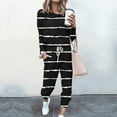 thumbnail image 3 of QUYUON Womens Pajama Set Striped Print Soft Long Sleeve Tops with Pants Two Piece Outfits for Women Tracksuit Sweat Suits Workout Jogging Sets Loungewear with Pocket Y-6 Black L, 3 of 5