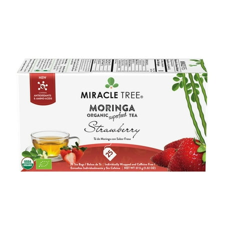 Miracle Tree – Organic Moringa Tea  25 Enveloped Tea Bags  Strawberry