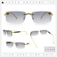 thumbnail image 2 of Luxury Beveled Lens Rich Art Retro Rimless Gangster Narrow Rectangle Sunglasses Gold - Smoke, 2 of 8
