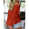 thumbnail image 2 of MORTTIC Women's Off Shoulder Blouse – Long Flared Bell Sleeve Casual Loose Fit Top for Everyday Wear, 2 of 3