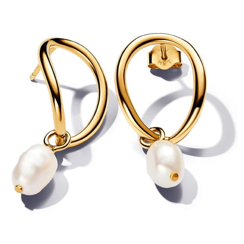 Pandora Organically Shaped Circle & Baroque Pearl Earrings for Adults