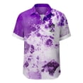 thumbnail image 4 of HOWPAY Men's Shirts Oversized Short Sleeve Button up Hawaiian Floral Print Tops Beach Holiday Stretch Casual Regular Fit Comfy Summer Clothes Purple M, 4 of 4