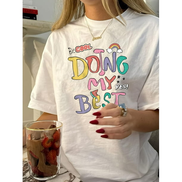 Playera Deportiva Manga Corta Mujer Dry-FitDirectional Letter Round Neck Vintage Casual Printed T-Shirt for WomenFather's Day, Mother's Day, New Year, Spring Festival, Valentine's Day, Independence